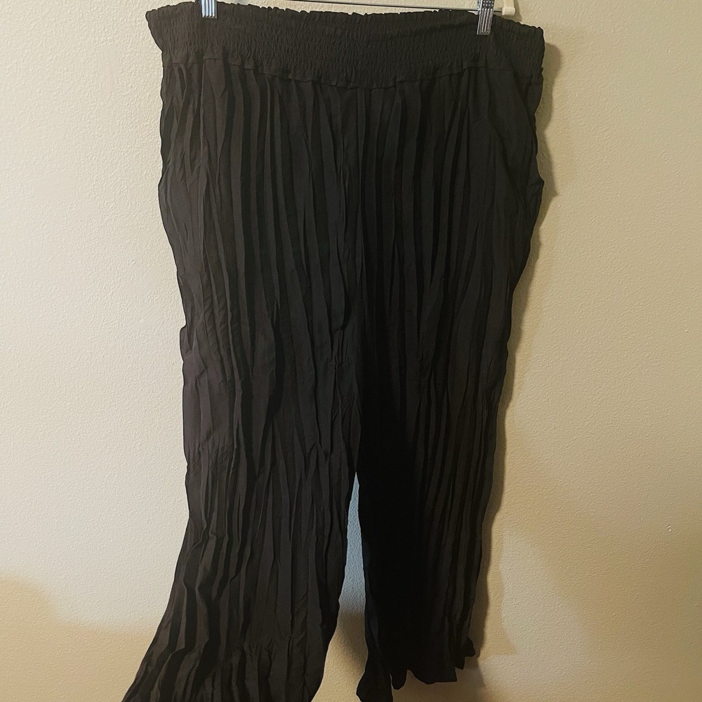 Natural Impressions Crinkle Pleated Pants Black Smocked Waist Light Travel Sz 2X